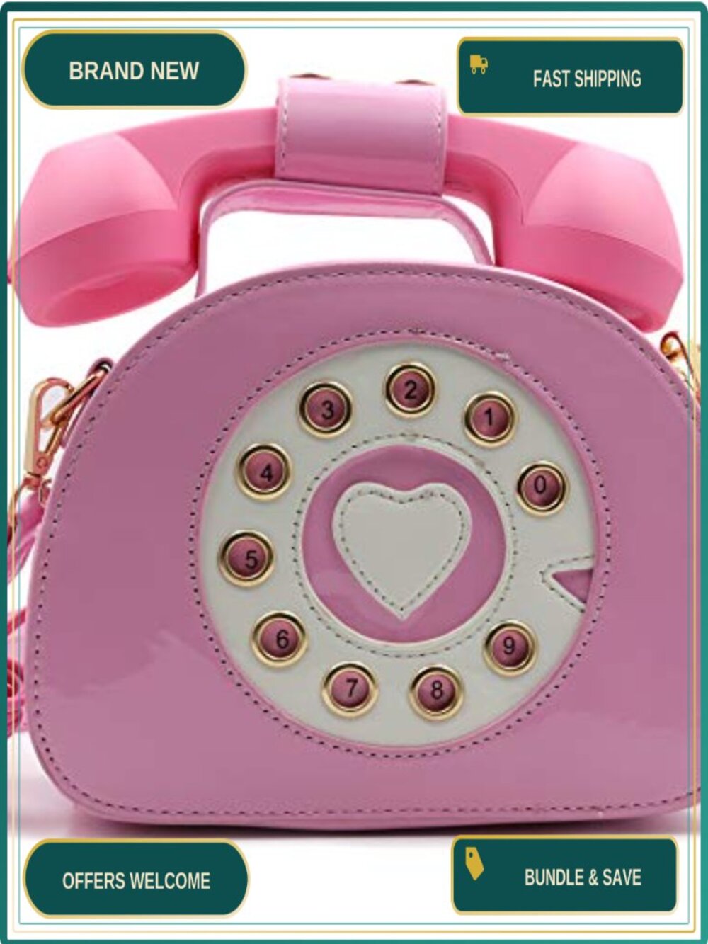 QiMing Retro Dial Telephone Crossbody Bag PU Movable Microphone Purse for Women